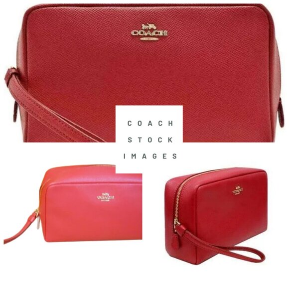 COACH F24797 Boxy Cosmetic Case 20 in Pink Ruby Crossgrain Leather NWT Gold Trim - Picture 1 of 2